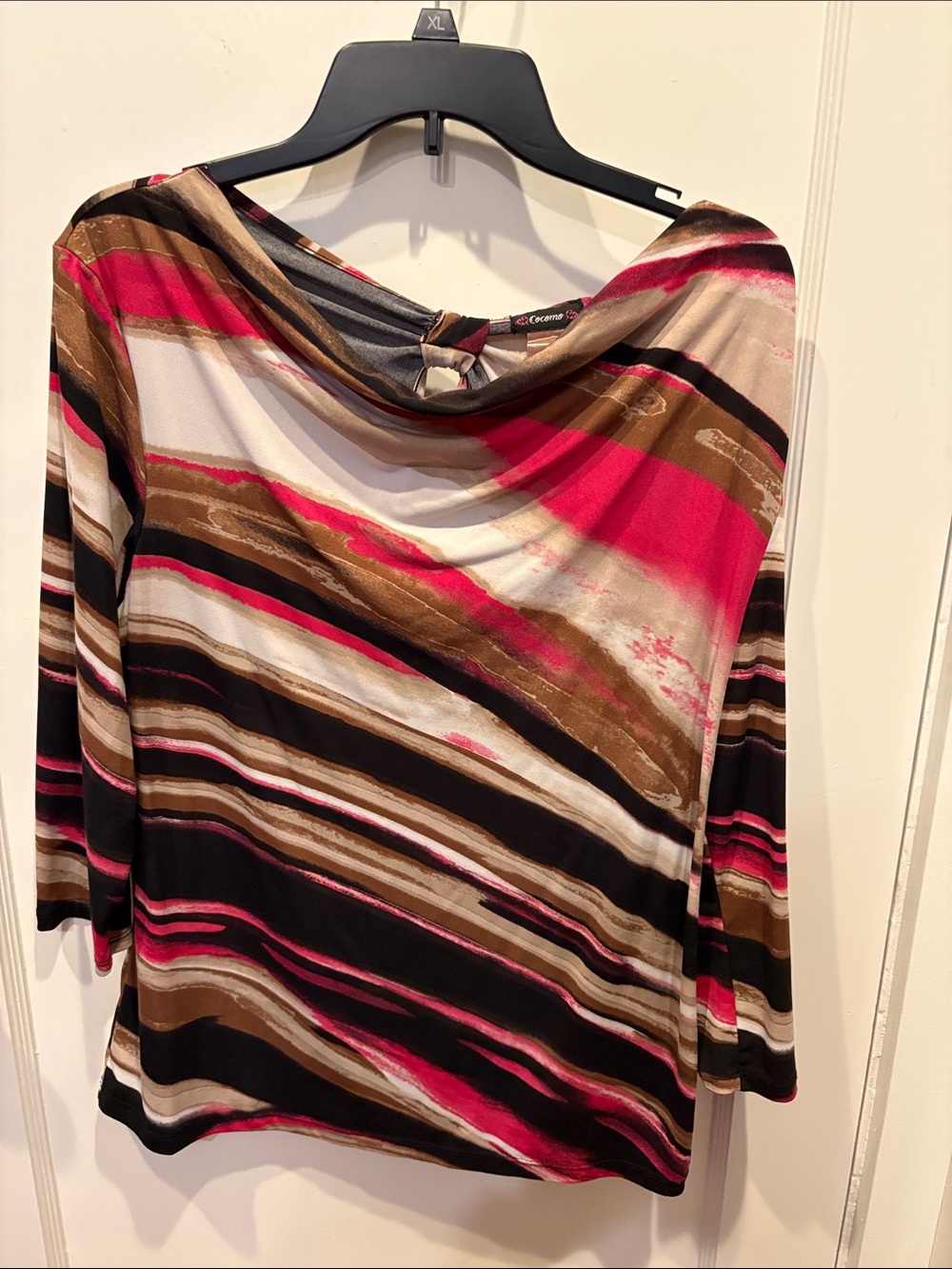 Cocomo Striped Cowl Neck Top in Pink, Brown & Black BN534